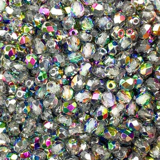 Mirage AB- Czech Glass Fire Polished Beads - 4mm - FP04-HC-27 - Silver