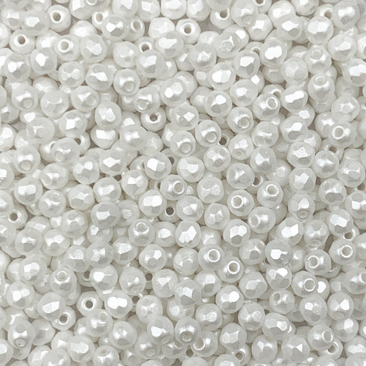 Pearl White - Czech Glass Fire Polished Beads - 3mm - FP03-337 - White