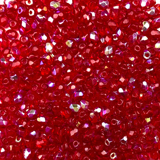 Cherry AB- Czech Glass Fire Polished Beads - 3mm - FP03-25AB - Red