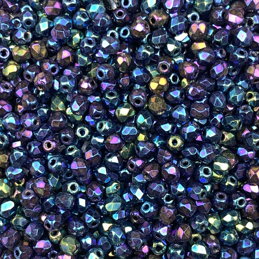 Purple Iris - Czech Glass Fire Polished Beads - 3mm - FP03-4