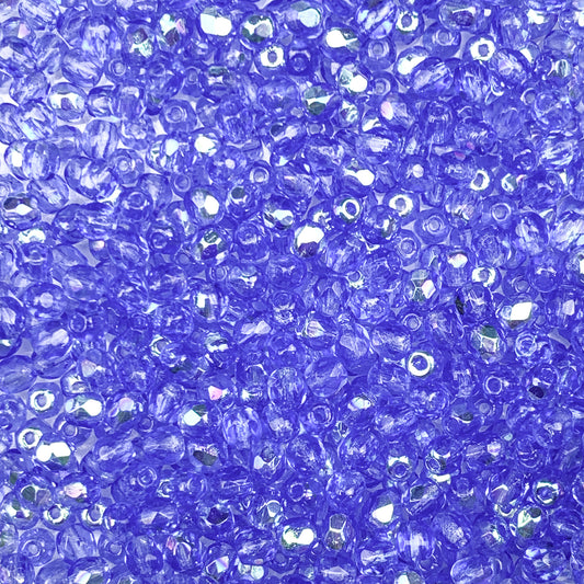 Azure Blue AB- Czech Glass Fire Polished Beads - 3mm - FP03-15AB
