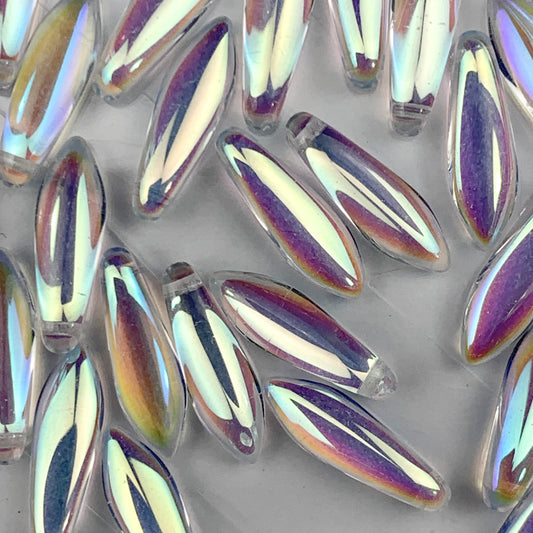 Opal Essence AB- Czech Glass Dagger Beads - 5x16mm - DAG-1 - White