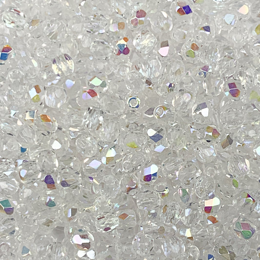 Crystal AB - Czech Glass Fire Polished Beads - 3mm - FP03-1AB - White