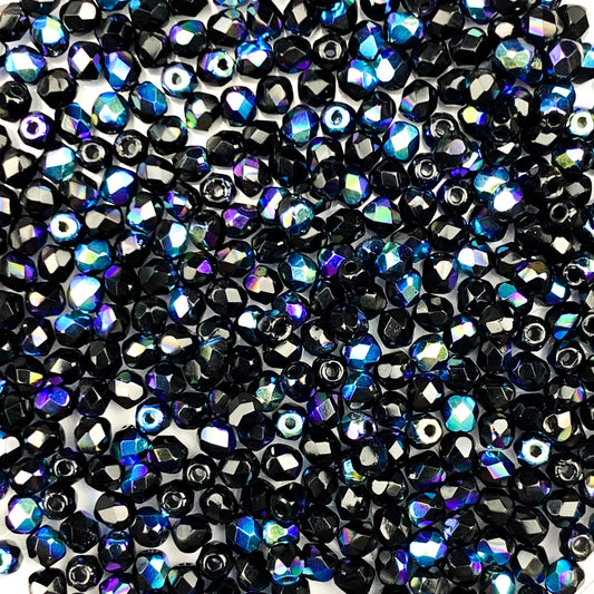 Onyx AB - Czech Glass Fire Polished Beads - 3mm - FP03-6AB - Black