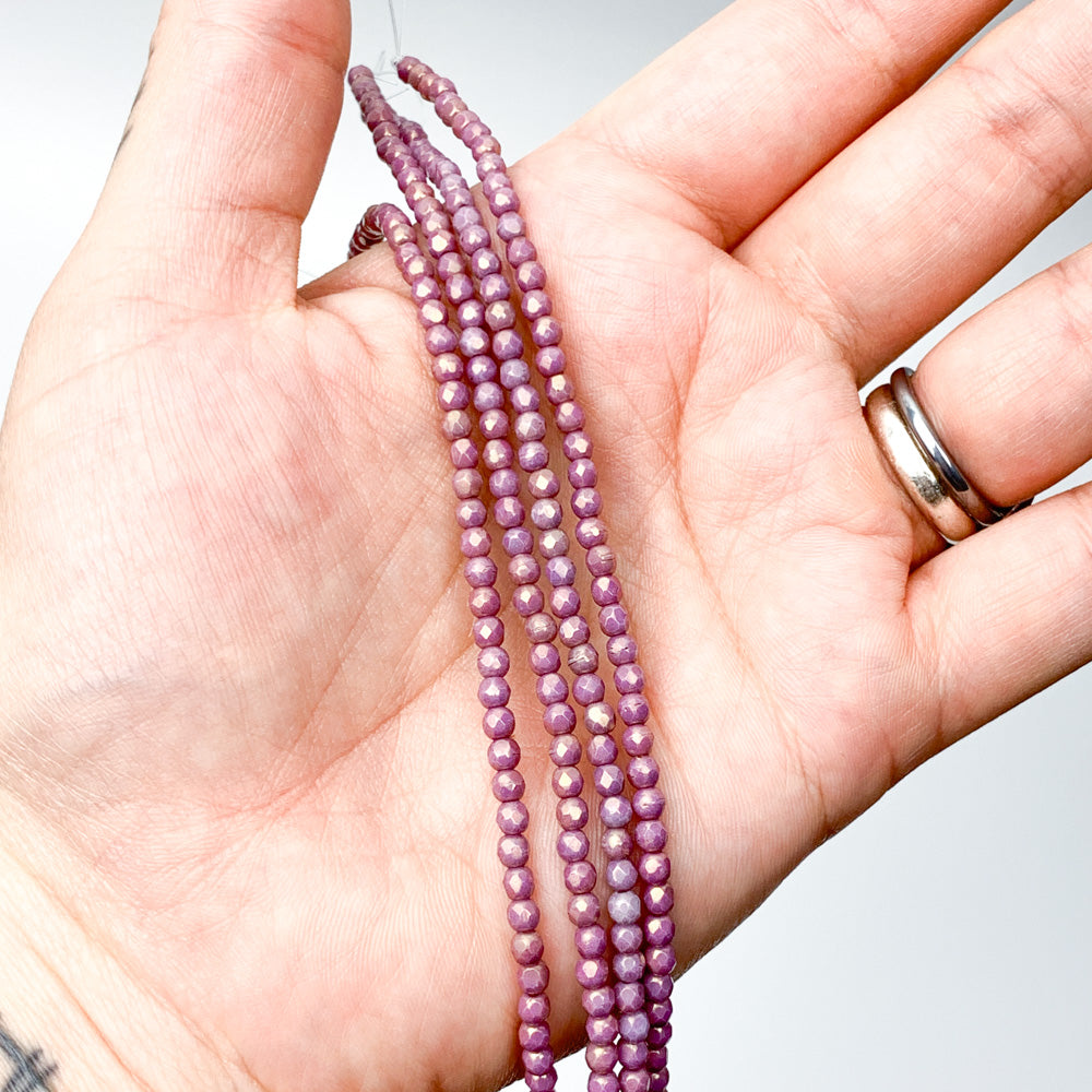 Chalk Violet - Czech Glass Fire Polished Beads - 3mm - Purple