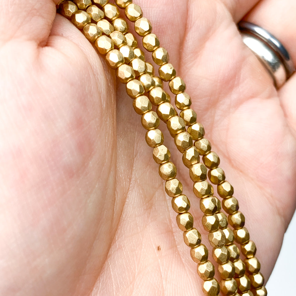 Bronze Pale Gold - Czech Glass Fire Polished Beads - 3mm - Gold