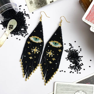 Evil Eye beaded fringe earrings