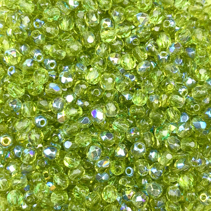 Soft Moss AB- Czech Glass Fire Polished Beads - 3mm - FP03-55AB - Green