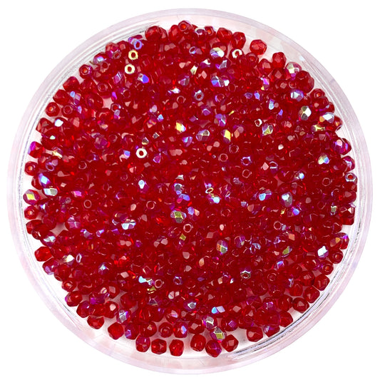 Cherry AB- Czech Glass Fire Polished Beads - 3mm - FP03-25AB - Red