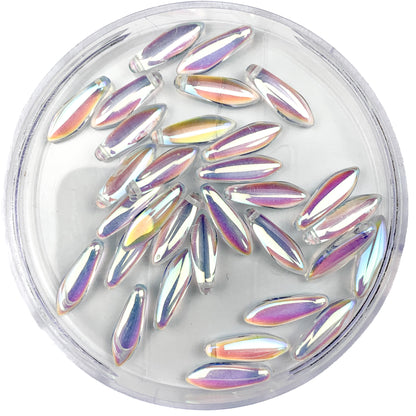 Opal Essence AB- Czech Glass Dagger Beads - 5x16mm - DAG-1 - White