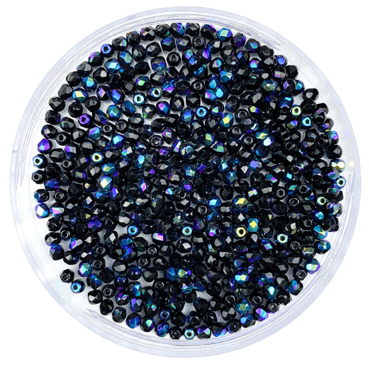 Onyx AB - Czech Glass Fire Polished Beads - 3mm - FP03-6AB - Black