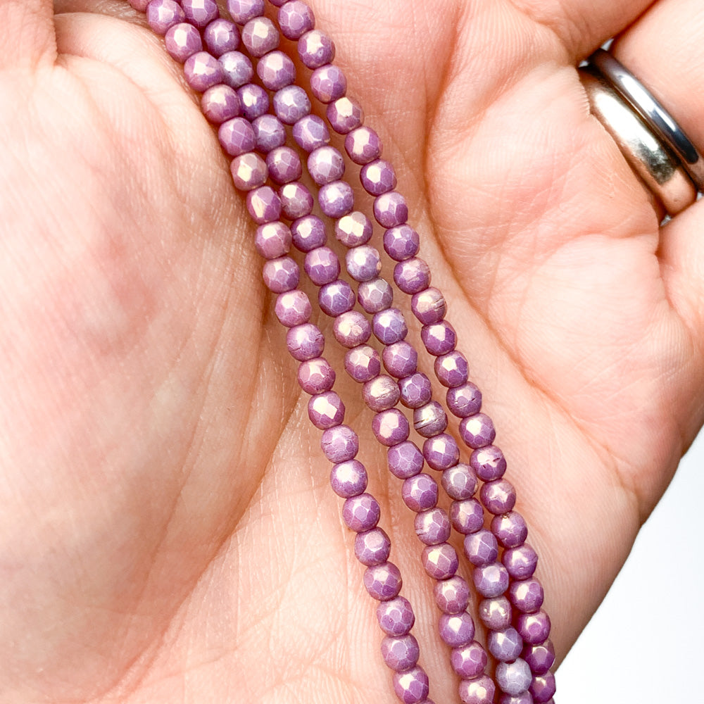 Chalk Violet  - Czech Glass Fire Polished Beads - 3mm - Purple