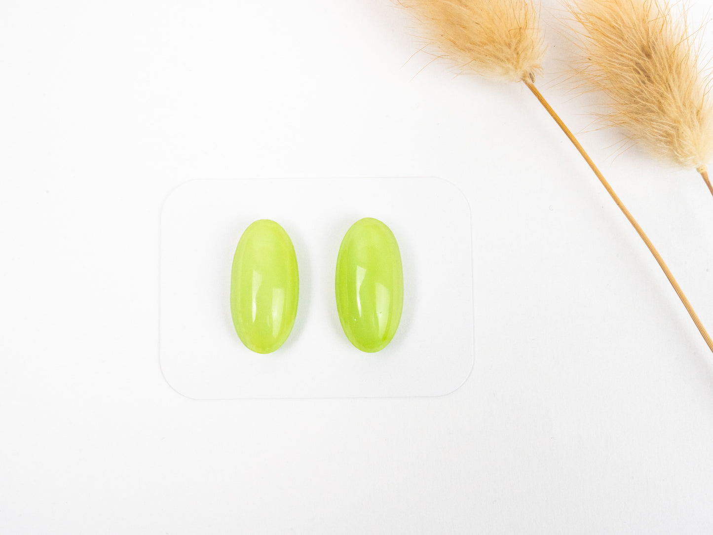 Limelight Green Glass Vintage Cabochon Pair - 24 mm x 12 mm