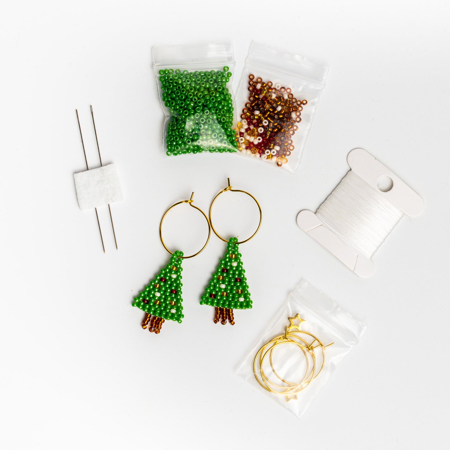 Christmas Tree Beading Kit | Make Two Pairs of Dangle Earrings | Complete Tutorial Included