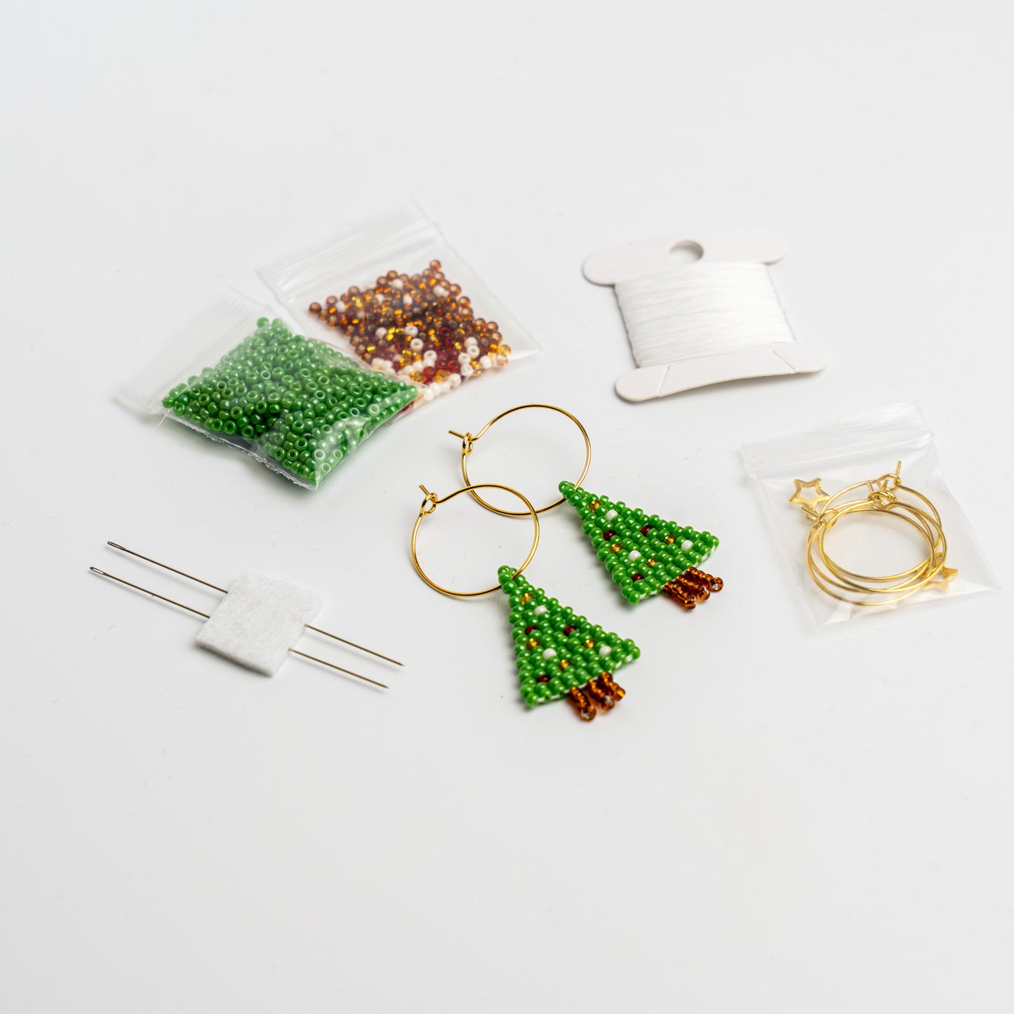 Christmas Tree Beading Kit | Make Two Pairs of Dangle Earrings | Complete Tutorial Included