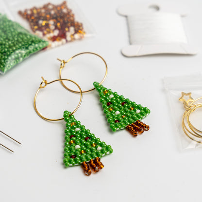 Christmas Tree Beading Kit | Make Two Pairs of Dangle Earrings | Complete Tutorial Included