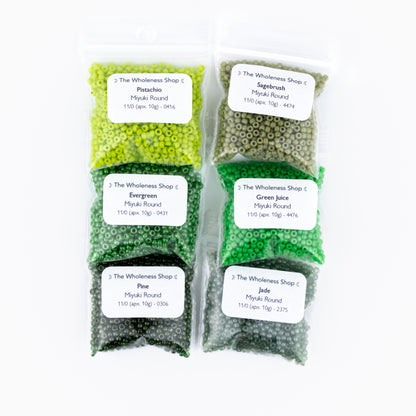 20% Off |Moss & Meadow Bead Bundle | 10g of 6 Gradient Green Shades | Miyuki 11/0 Seed Beads