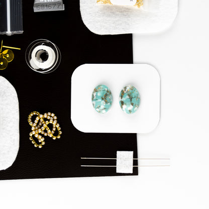 Aqua Gold Flat-Stitching Kit | Vintage Turquoise Cabochons + Luxe Accents | Complete Beading Kit