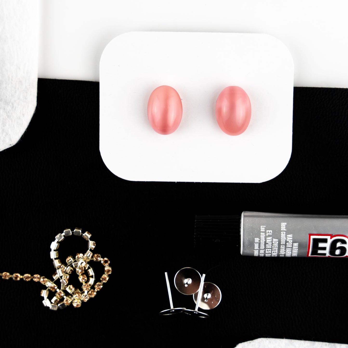 Rosé Noir Flat-Stitching Kit | Vintage Pink Cabochons + Silver Accents | Complete Beading Kit