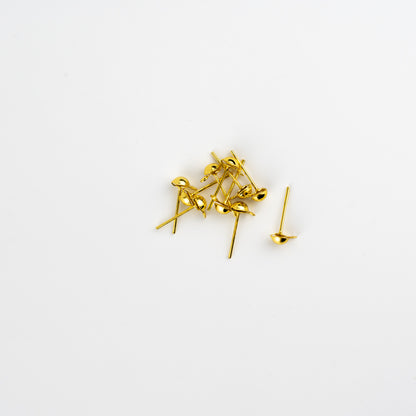 Half Round Ear Posts - Gold Plated - 6mm - 10 pcs