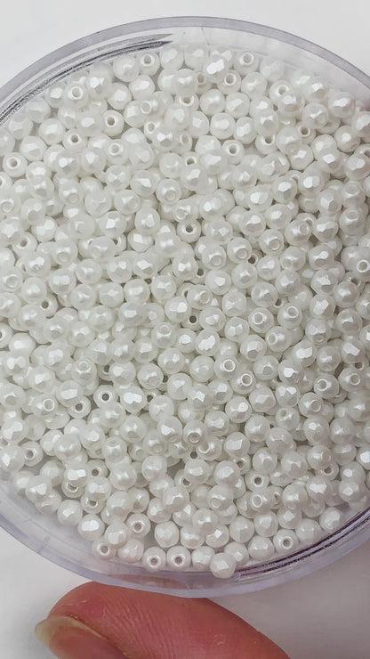 Pearl White - Czech Glass Fire Polished Beads - 3mm - FP03-337 - White