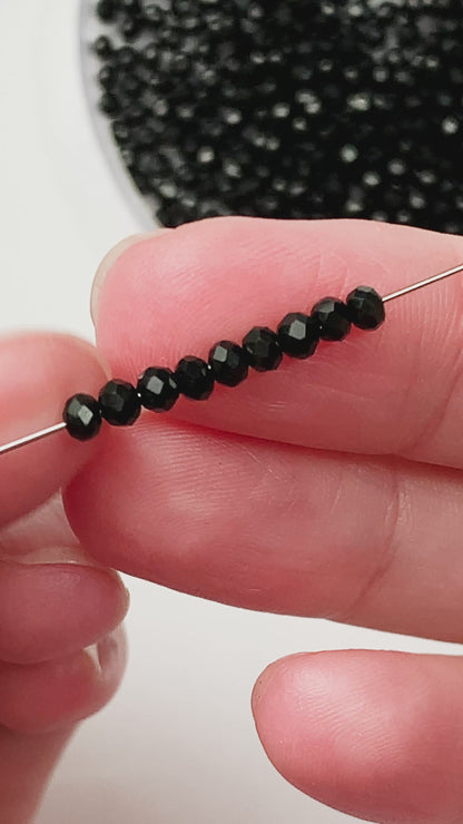 Raven Black - 3mm Rondelle Beads (TWS-R01) | Faceted Jet Black Finish | 4g